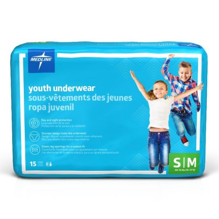 Medline - Unisex Youth Absorbent Underwear Pull On with Tear Away Seams Small / Medium Disposable Heavy Absorbency - MSC23001A