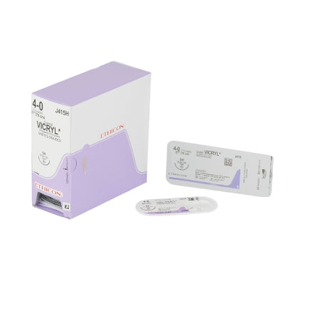 Coated Vicryl - Suture with Needle Absorbable Coated Undyed Suture Braided Polyglactin 910 Size 4 - 0 27 Inch Suture 1-Needle 26 mm Length 1/2 Circle Taper Point Needle - J415H