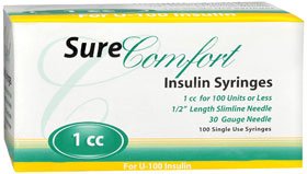 Allison Medical Surecomfort Insulin Syringe with Needle 1 mL 30 Gauge 1/2 Inch Attached Needle Without Safety - 86227062105