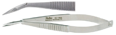Miltex - Iris Scissors McClure 3-3/4 Inch Length Surgical Grade Stainless Steel NonSterile Thumb Handle with Spring Angled Blade Sharp Tip / Sharp Tip - 18-1552