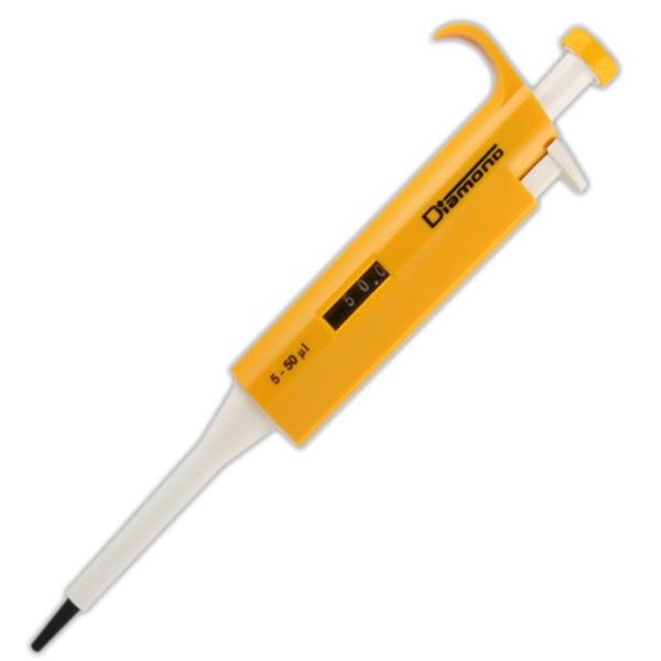 Globe Scientific Diamond Line Adjustable Volume Pipette 5-50Ul Graduated Yellow Ea - 3301-50