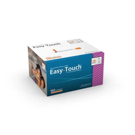 MHC Medical EasyTouch Insulin Syringe with Needle 1 mL 28 Gauge 1/2 Inch Attached Needle Without Safety - 828155