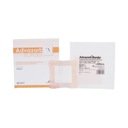 Advazorb Border - Silicone Foam Dressing 4 X 4 Inch Square Silicone Adhesive with Border Sterile - CR4191