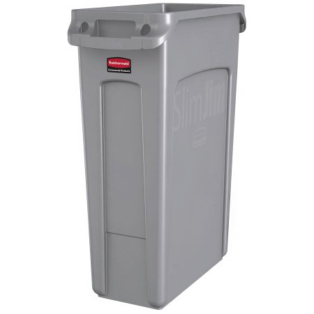 Saalfeld Redistribution Slim Jim Trash Can 23 gal. Rectangular Gray LLDPE Open Top - FG354060GRAY