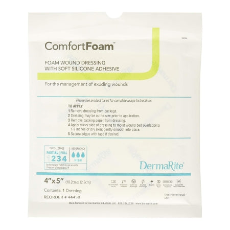 ComfortFoam - Silicone Foam Dressing 4 X 5 Inch Rectangle Silicone Adhesive without Border Sterile - 44450