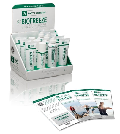 Performance Health Biofreeze Professional Counter Display Topical Pain Relief 3.5% Strength Menthol Topical Gel 12 per Box - 13439