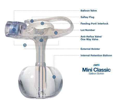 Applied Medical Technologies AMT Mini Classic Balloon Button Gastrostomy Feeding Device AMT MINI Classic 14 Fr. 5 cm Silicone Sterile - 5-1450