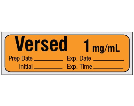 Shamrock Scientific Shamrock Pre-Printed / Write On Label Anesthesia Label Versed 1 mg / mL / Prep Date _____ Exp. Date _____ / Initial _____ Exp. Time _____ Orange 1/2 X 500 Inch - SA-215-EXP-PRE