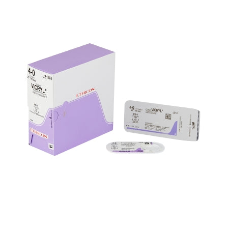 Coated Vicryl - Suture with Needle Absorbable Coated Undyed Suture Braided Polyglactin 910 Size 4 - 0 27 Inch Suture 1-Needle 17 mm Length 1/2 Circle Taper Point Needle - J214H