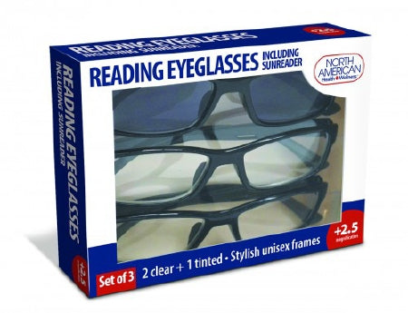 Jobar International North American Health & Wellness Reading Glasses / Sunglasses Kit Clear Tint / Tinted Plastic Lens Black Frame Over Ear One Size Fits Most - JB7366-1.5