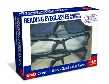 Jobar International North American Health & Wellness Reading Glasses / Sunglasses Kit Clear Tint / Tinted Plastic Lens Black Frame Over Ear One Size Fits Most - JB7366-1.5