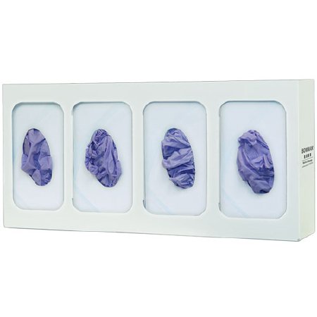 Quad with Dividers - Glove Box Holder Horizontal or Vertical Mounted 4-Box Capacity White 3.81 X 10.00 X 21.19 Inch Powder-Coated Metal - GL004-0413