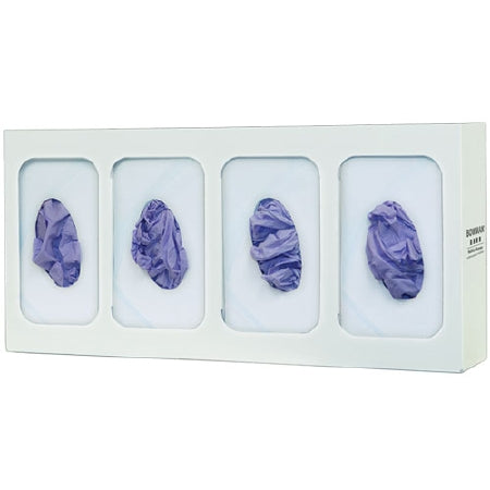 Bowman Manufacturing Quad with Dividers Glove Box Holder Horizontal or Vertical Mount 4-Box White 3.81 X 10.00 X 21.19 Inch Powder Coated Metal - GL004-0413-DISP
