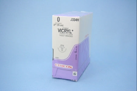 J & J Healthcare Systems Coated Vicryl Suture with Needle Absorbable Coated Violet Suture Braided Polyglactin 910 Size 0 27 Inch Suture 1-Needle 26 mm Length 1/2 Circle Taper Point Needle - J334H