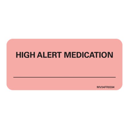 MedVision - Pre-Printed Label Advisory Label Flourescent Red Paper High Alert Medication Black Alert Label 1 X 2-1/4 Inch - MV04FR6594