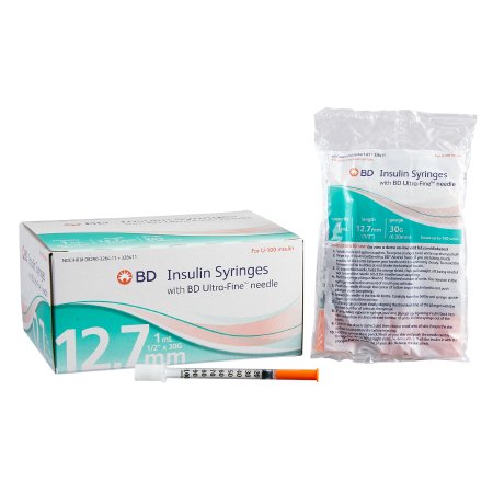 Ultra-Fine - Insulin Syringe with Needle 1 mL 30 Gauge 1/2 Inch Regular Wall NonSafety - 328411