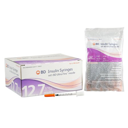 Ultra-Fine - Insulin Syringe with Needle 0.3 mL 30 Gauge 1/2 Inch Regular Wall NonSafety - 328431