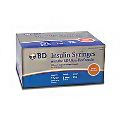 Becton Dickinson Ultra-Fine Insulin Syringe with Needle 0.5 mL 31 Gauge 5/16 Inch Attached Needle Without Safety - 328468