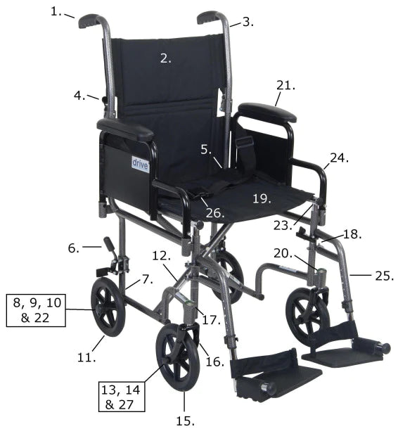 Drive Medical - Chair Hanger Pin Set For Poly-Fly High Strength Lightweight Wheelchair/Flyweight Transport Chair - STDS1069-4