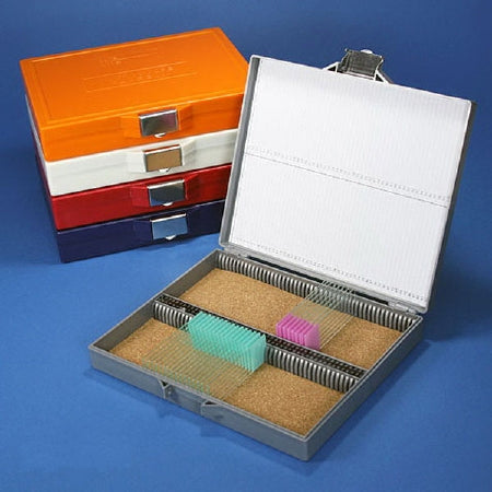Globe Scientific - Slide Storage Box Blue ABS Plastic / Cork 100 Slide Capacity - 513080B