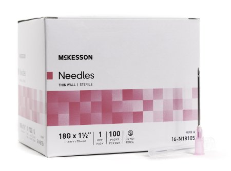 McKesson McKesson Hypodermic Needle Without Safety 18 Gauge 1-1/2 Inch - 16-N18105