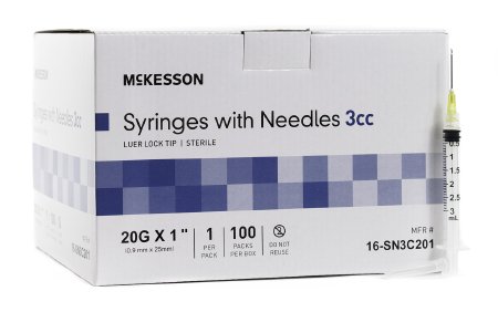 McKesson McKesson Syringe with Hypodermic Needle 3 mL 20 Gauge 1 Inch Detachable Needle Without Safety - 16-SN3C201