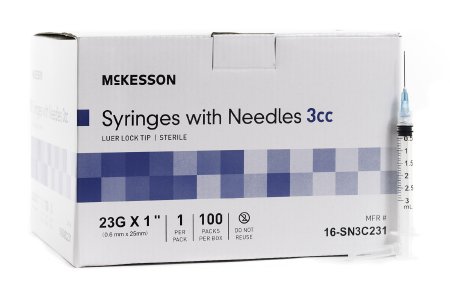 McKesson McKesson Syringe with Hypodermic Needle 3 mL 23 Gauge 1 Inch Detachable Needle Without Safety - 16-SN3C231