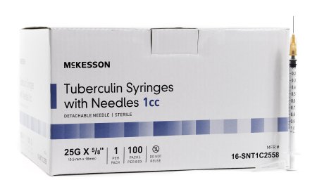 McKesson McKesson Syringe with Hypodermic Needle 1 mL 25 Gauge 5/8 Inch Detachable Needle Without Safety - 16-SNT1C2558