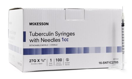 McKesson McKesson Syringe with Hypodermic Needle 1 mL 27 Gauge 1/2 Inch Detachable Needle Without Safety - 16-SNT1C2705