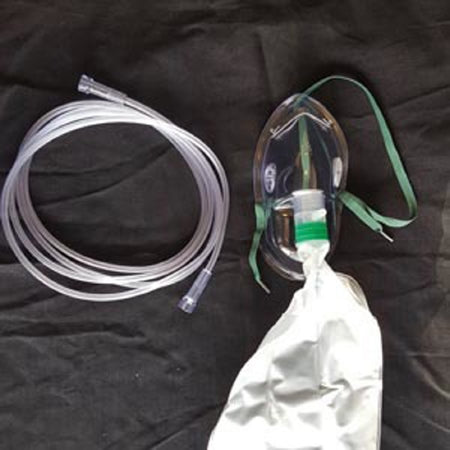 Med-Tech Resources NonRebreather Oxygen Mask Elongated Style Adult User One Size Fits Most Adjustable Elastic Head Strap - TR-25059-50
