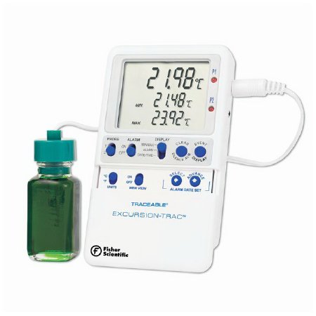 Fisher Scientific Fisherbrand Traceable Datalogging Refrigerator / Freezer Thermometer Fahrenheit / Celsius -58° to 158° F (-50° to 70° C) Bottle Probe AC Adaptor / Battery Backup - 15081123
