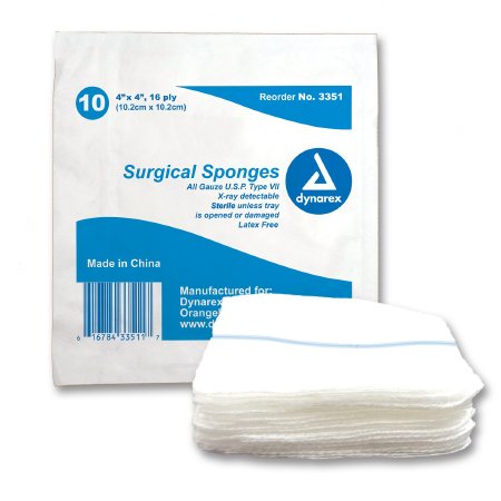 Dynarex - X-Ray Detectable Gauze Sponge Cotton 16-Ply 4 X 4 Inch Square Sterile - 3351