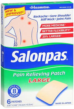 Salonpas - Topical Pain Relief 3.1% - 6% - 10% Strength Camphor / Menthol / Methyl Salicylate Patch 6 per Box - 46581021006