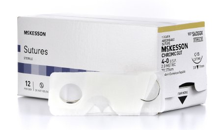 McKesson McKesson Suture with Needle Absorbable Uncoated Undyed Suture Chromic Gut Size 4-0 30 Inch Suture 1-Needle 19 mm Length 3/8 Circle Reverse Cutting Needle - S635GX