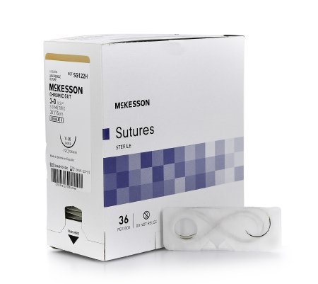 McKesson - Suture with Needle Absorbable Uncoated Black Suture Chromic Gut Size 3 - 0 30 Inch Suture 1-Needle 26 mm Length 1/2 Circle Taper Point Needle - SG122H