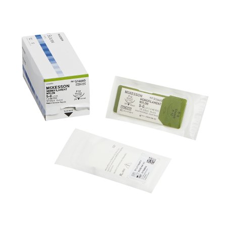 McKesson - Suture with Needle Nonabsorbable Uncoated Black Suture Monofilament Nylon Size 5 - 0 18 Inch Suture 1-Needle 19 mm Length 3/8 Circle Reverse Cutting Needle - S1666G