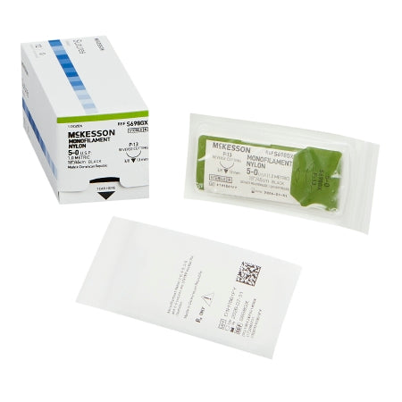 McKesson - Suture with Needle Nonabsorbable Uncoated Black Suture Monofilament Nylon Size 5 - 0 18 Inch Suture 1-Needle 13 mm Length 3/8 Circle Reverse Cutting Needle - S698GX
