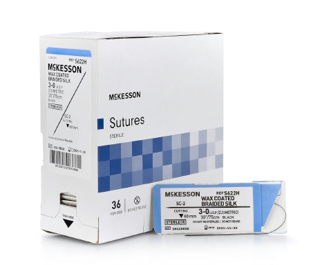 McKesson McKesson Suture with Needle Nonabsorbable Uncoated Braided Silk Size 3-0 30 Inch Suture 1-Needle 60 mm Length Straight - S622H