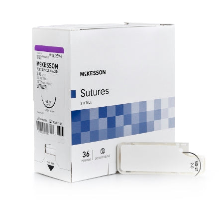 McKesson McKesson Suture with Needle Absorbable Uncoated Braided Polyglycolic Acid Suture Size 2-0 30 Inch Suture 1-Needle 37 mm Length 1/2 Circle - SJ259H