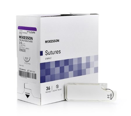 McKesson - Suture with Needle Absorbable Uncoated Undyed Suture Braided Polyglycolic Acid Suture Size 2 - 0 30 Inch Suture 1-Needle 27 mm Length 1/2 Circle Taper Point Needle - SJ269H