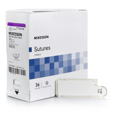 McKesson - Suture with Needle Absorbable Uncoated Undyed Suture Braided Polyglycolic Acid Suture Size 3 - 0 30 Inch Suture 1-Needle 26 mm Length 1/2 Circle Taper Point Needle - SJ416H