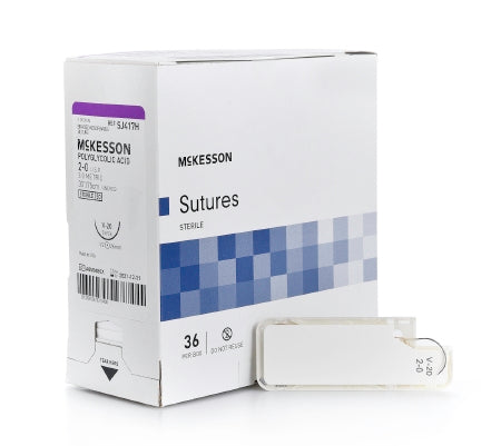 McKesson McKesson Suture with Needle Absorbable Uncoated Braided Polyglycolic Acid Suture Size 2-0 30 Inch Suture 1-Needle 26 mm Length 1/2 Circle - SJ417H
