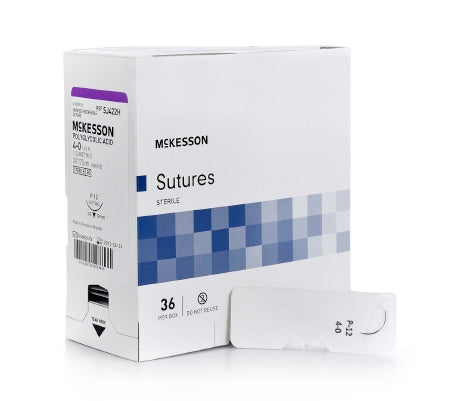 McKesson McKesson Suture with Needle Absorbable Uncoated Braided Polyglycolic Acid Suture Size 4-0 30 Inch Suture 1-Needle 19 mm Length 3/8 Circle Reverse Cutting Needle - SJ422H