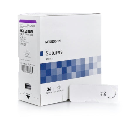 McKesson McKesson Suture with Needle Absorbable Uncoated Braided Polyglycolic Acid Suture Size 3-0 30 Inch Suture 1-Needle 19 mm Length 3/8 Circle Reverse Cutting Needle - SJ423H