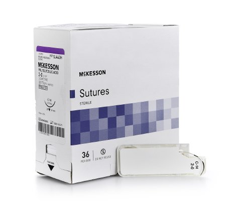 McKesson - Suture with Needle Absorbable Uncoated Undyed Suture Braided Polyglycolic Acid Suture Size 2 - 0 30 Inch Suture 1-Needle 24 mm Length 3/8 Circle Reverse Cutting Needle - SJ443H