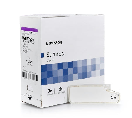 McKesson McKesson Suture with Needle Absorbable Uncoated Braided Polyglycolic Acid Suture Size 2-0 30 Inch Suture 1-Needle 24 mm Length 3/8 Circle Reverse Cutting Needle - SJ443H