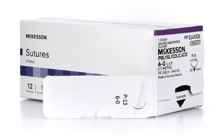 McKesson McKesson Suture with Needle Absorbable Uncoated Undyed Suture Braided Polyglycolic Acid Suture Size 6-0 18 Inch Suture 1-Needle 13 mm Length 3/8 Circle Reverse Cutting Needle - SJ492GX