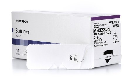 McKesson McKesson Suture with Needle Absorbable Uncoated Undyed Suture Braided Polyglycolic Acid Suture Size 4-0 18 Inch Suture 1-Needle 13 mm Length 3/8 Circle Reverse Cutting Needle - SJ494GX