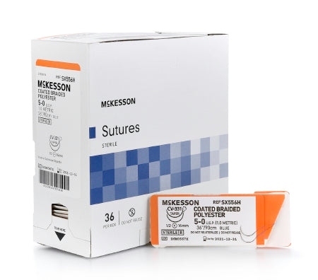 McKesson McKesson Suture with Needle Nonabsorbable Coated Braided Polyester Size 5-0 36 Inch Suture 1-Needle 16 mm Length 1/2 Circle - SX556H