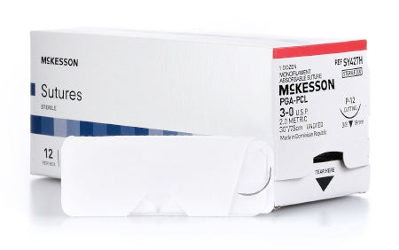 McKesson - Suture with Needle Absorbable Uncoated Undyed Suture Monofilament Polyglycolic Acid / PCL Size 3 - 0 30 Inch Suture 1-Needle 19 mm Length 3/8 Circle Reverse Cutting Needle - SY427H